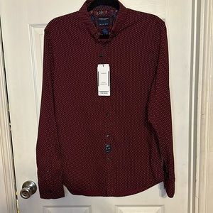Denim and flower burgundy  long sleeve dress shirt.